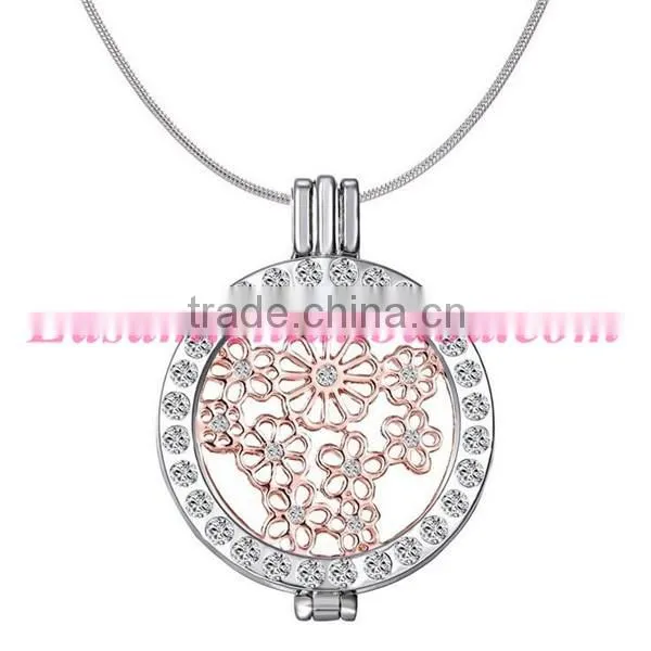 New arrival coin series hollow flower pendant locket neckalce