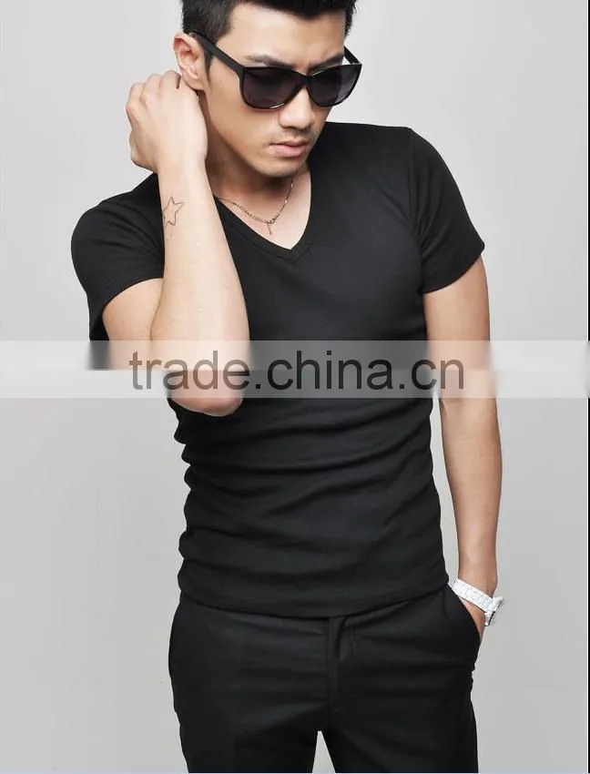 short sleeve cotton V neck t-shirt
