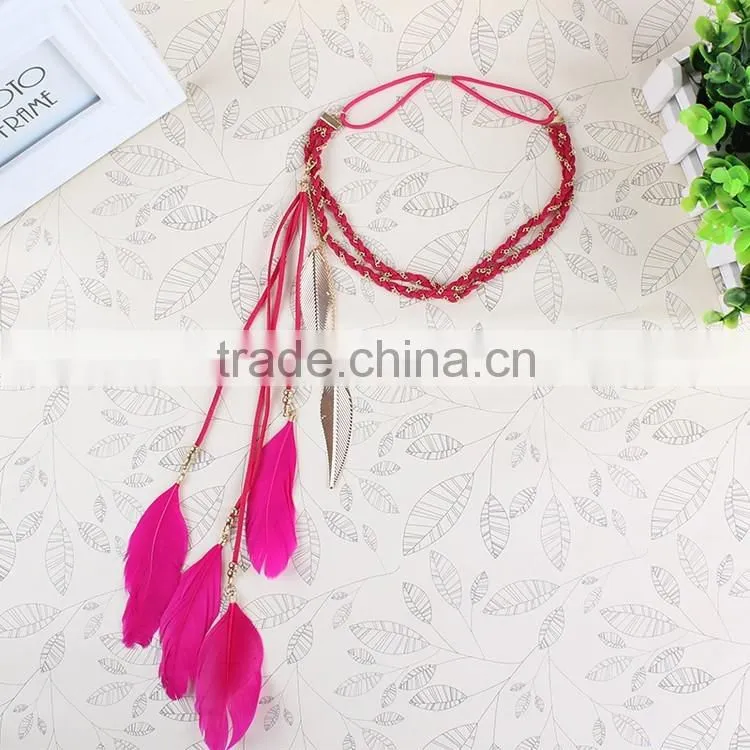 mix colors indian braided feather long elastic hair bands