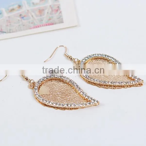 pot leaf shape diamonds gold silver color leaf earring