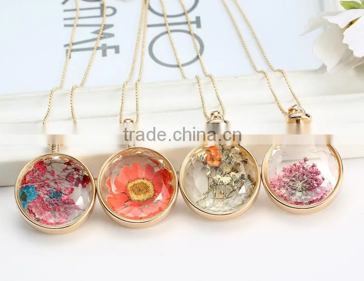 pink crystal handmade flower crystal necklace