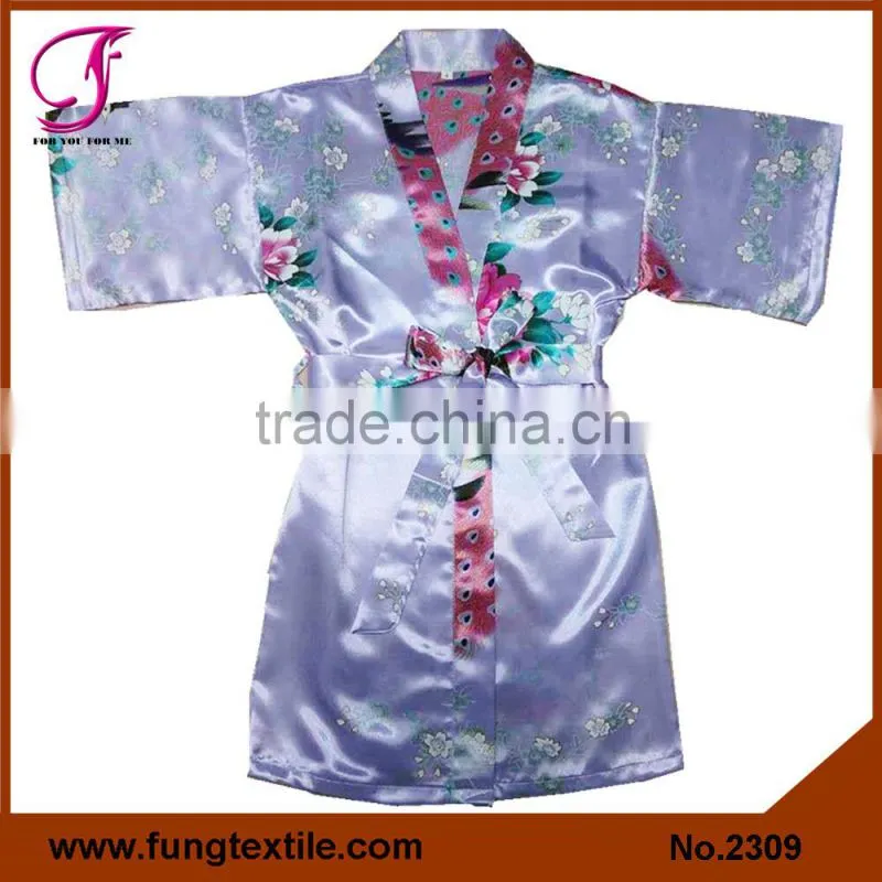 2313 Wholesale Children Peacock Pattern Satin Robe