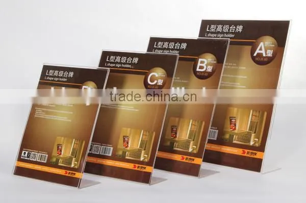 Transparent L Shape Sign Holder For Desktop Showing