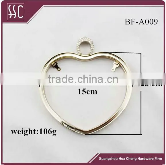 150*123mm heart shape box shell purse frame with rhinestone box clutch frame