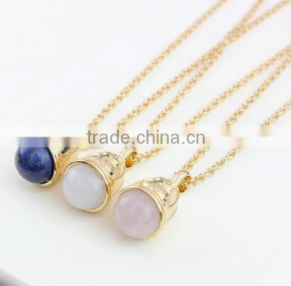 Wholesale African Beads Necklaces Design Small Bell Three Color Clean Nature Stone Jewelry Pendant Necklaces For Women