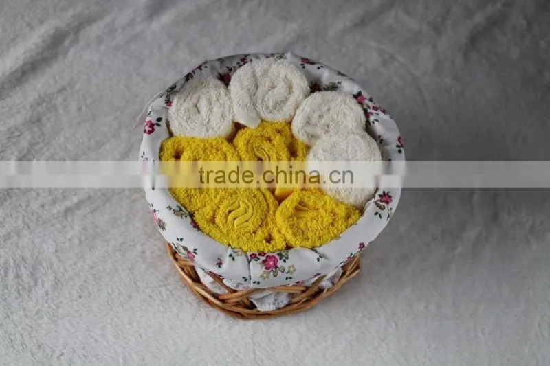 Custom color cotton face towel packed in Willow Basket