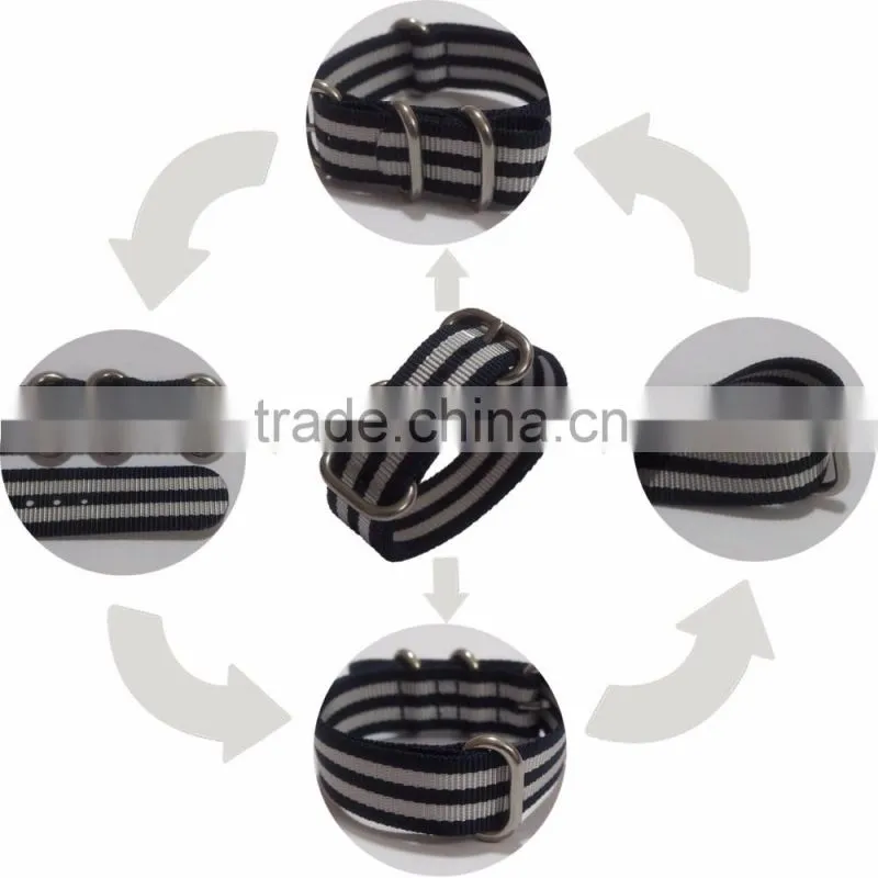 4 Rings Black Gray Stripe James Bond Zulu ODM Watch Bands