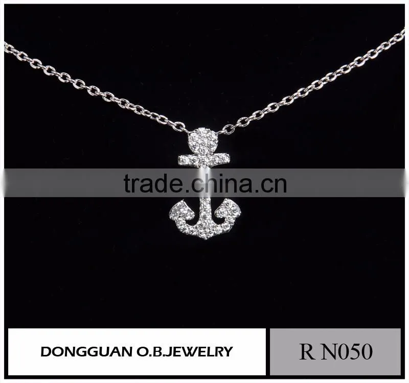 Cheapest Stainless Steel Pendant Anchor Necklace/Crystal Letter White Gold Necklace