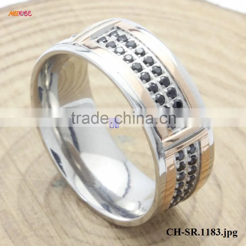 Fashion Ring Jewelry Rotating Grooves Surface Black MENS TITANIUM RINGS