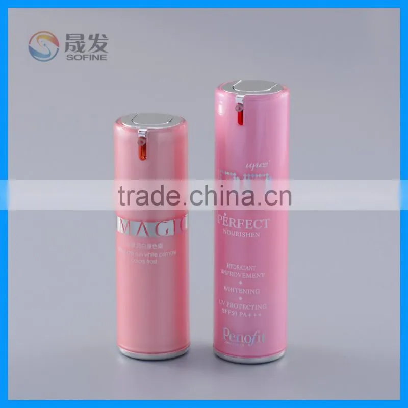Light pink color pretty double wall plastic cosmetic lotion bottle