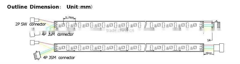 ws2801 led pixel strip smd5050 32 chips led per meter
