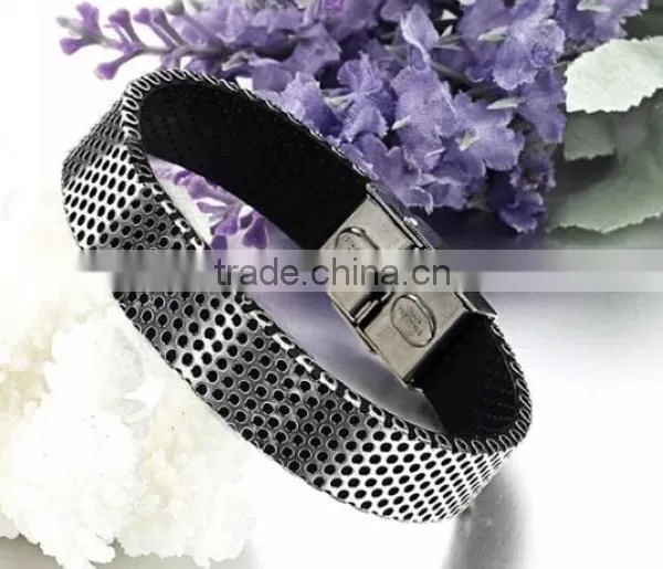 New Men's Personality Stainless Steel PU Leather Bracelet