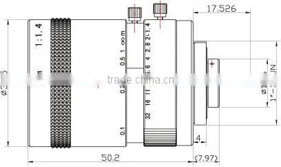 cn aico manual type low distortion fixed focus 8mm F1.4 2/3 inch c mount 5mp industry lens