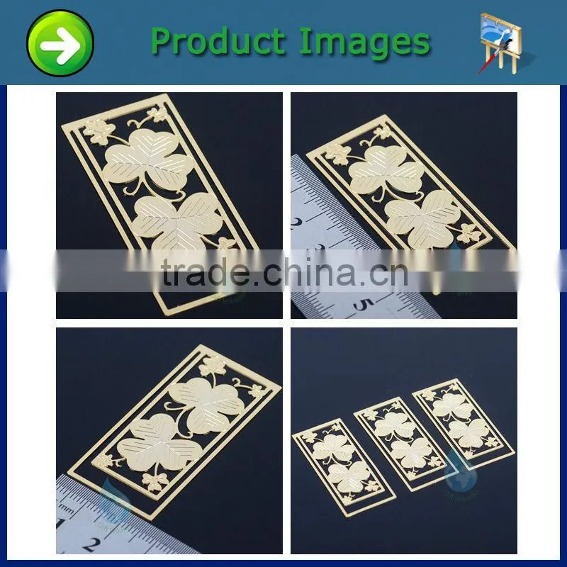 Beautiful four leaf clover metal bookmark/super thin elegant custom brass bookmark wholesale