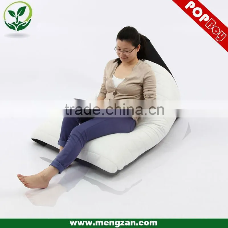Twisting reclining lounger bean bag, quilting treatment, faux leather or polyester optional