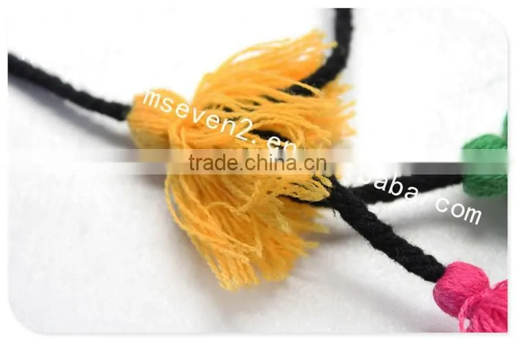 Hot selling colorful pom pom ball cotton tassel cord for decoration