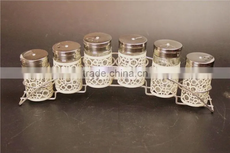 S/6 hubble-bubble design base glass spice jar set