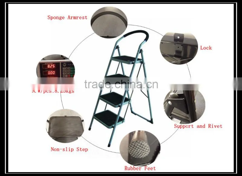 Multi Functional Household 4 Steel Step Ladder with Safety Rail