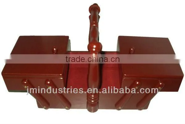 Folding Pine Wood Sewing Box with Handle