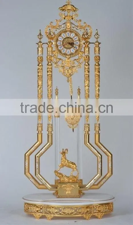 Solid Gilt Copper Floor Clock, Ornate Design Pendulum Clock, 24K Gold Plated Decoration Clock