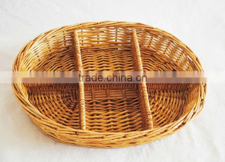 100% natural empty oval wicker snack gift basket with dividers