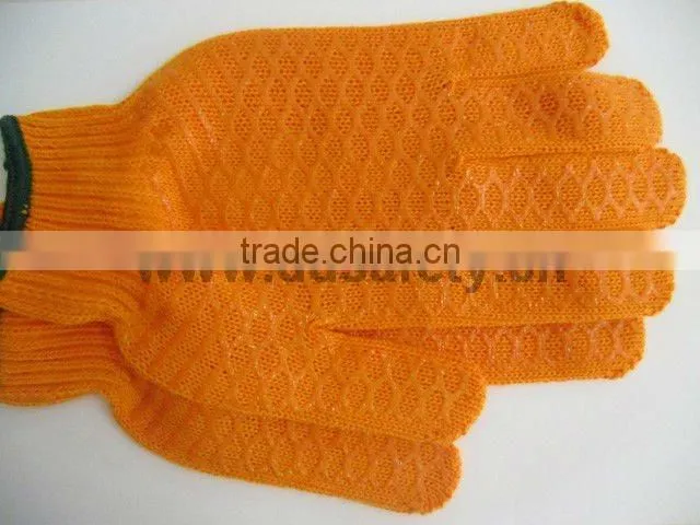 Orange Cotton Polyester String Knitted PVC Both Sides Safety Fishing Gloves From DDsafety