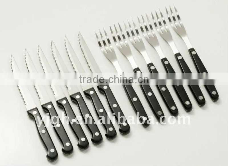 12pcs stainless steel steak knife & fork with PP handle
