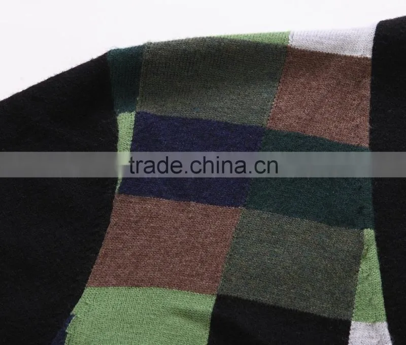 100% fine wool men's knitwear cardigan with check pattern