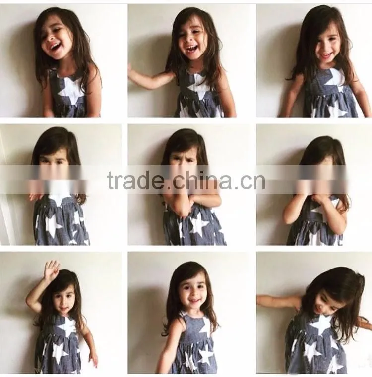 2016 hot sell stripe start priting lovely girl dress kids clothes