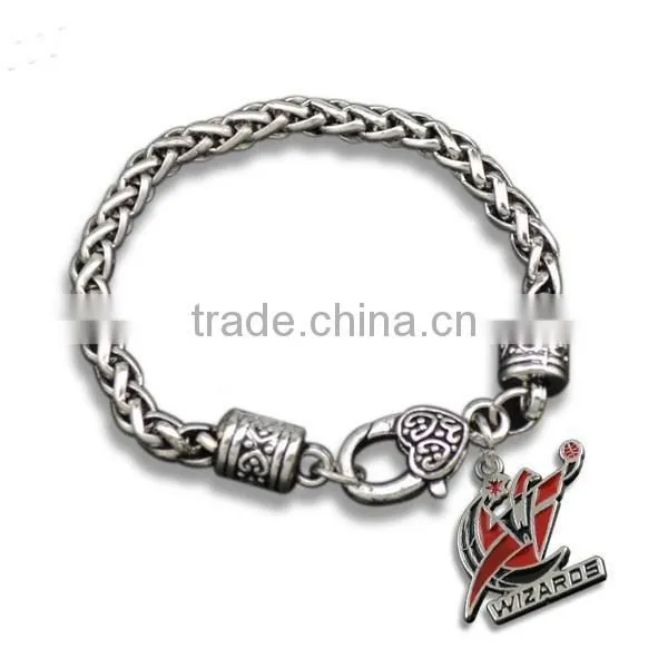 European style twist bracelet Fire girl heart charms bracelet unique design alloy charm chain bracelet