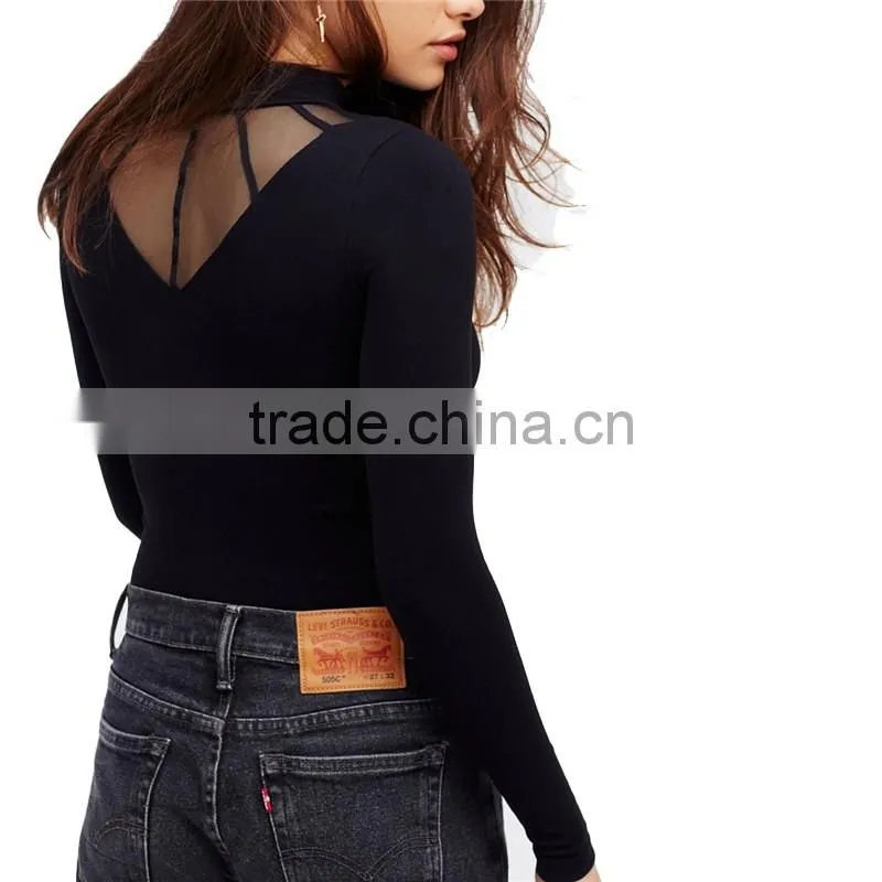 2017 OEM Super Stretchy Cool Sheer Cage Mock Neck Blouse Shopping