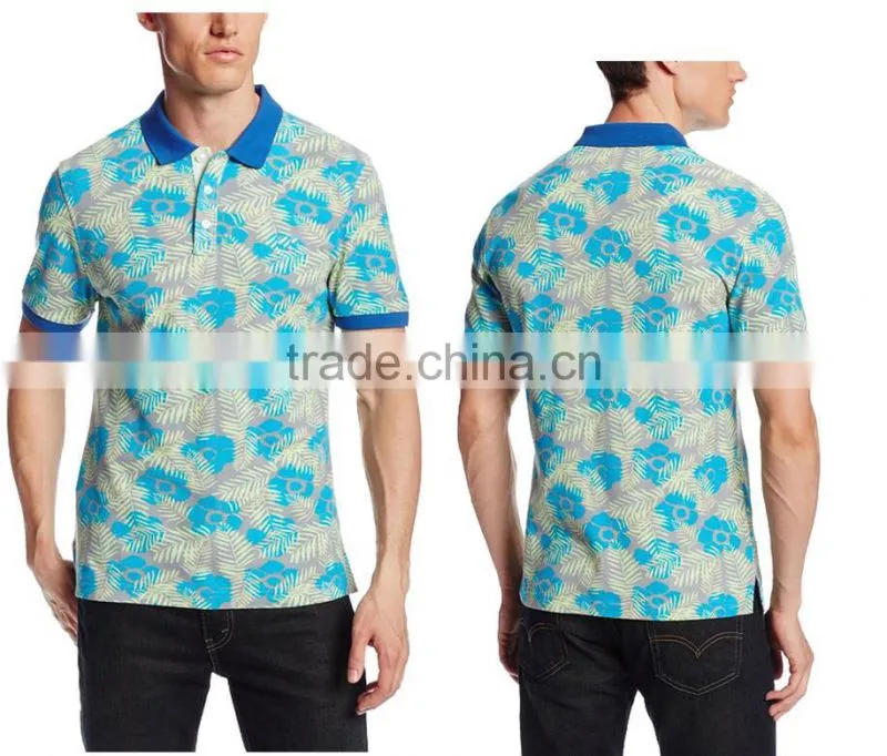Custom Mens Formal Wholesale Full Printed Different Color Collar Polo Shirt
