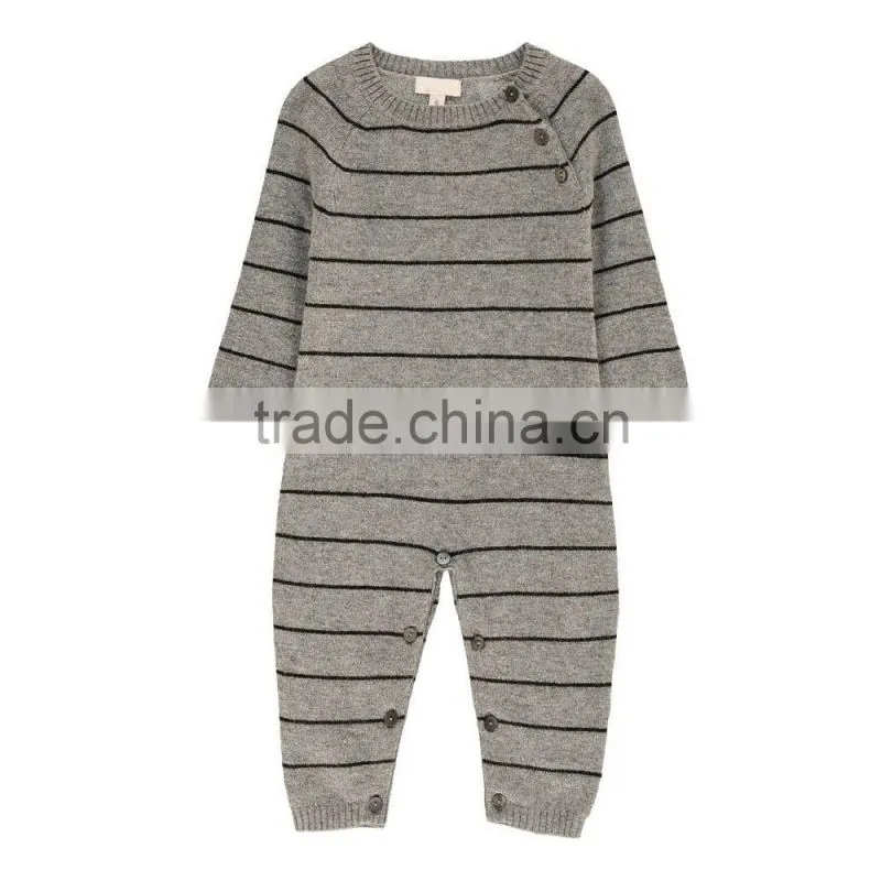 Black and Grey Stripes Mixed Knit Wool and Cashmere Baby Winter Romper