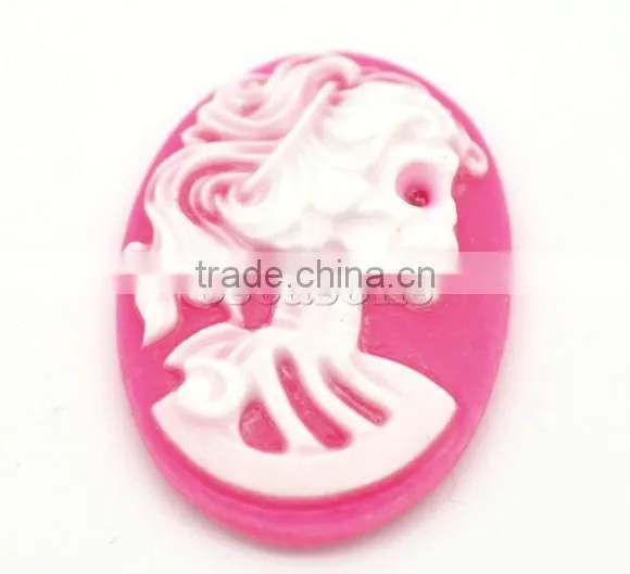 Pink Resin Halloween Skull Pattern Oval Cameo 25x18mm(1"x3/4"), sold per packet of 50