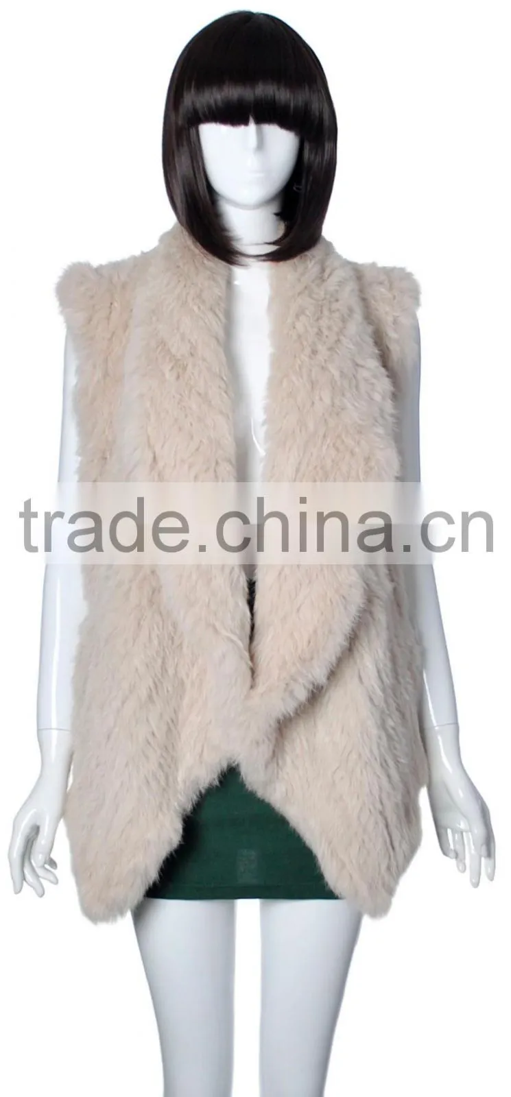 YR078 Fashion Women style Top Quality Hand Knit Real Rabbit Fur Sleeveless Vest/Australian Market Cropped Rabbit fur Waistcoat