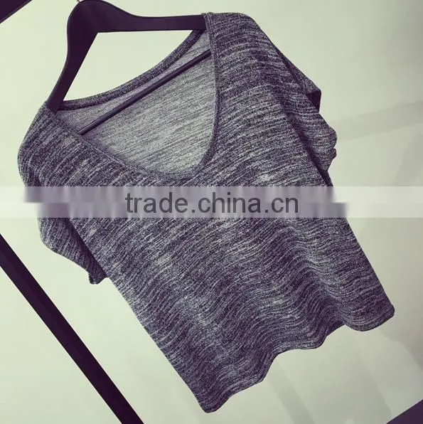 Loose knitted t shirt wholesale china v neck women t shirt