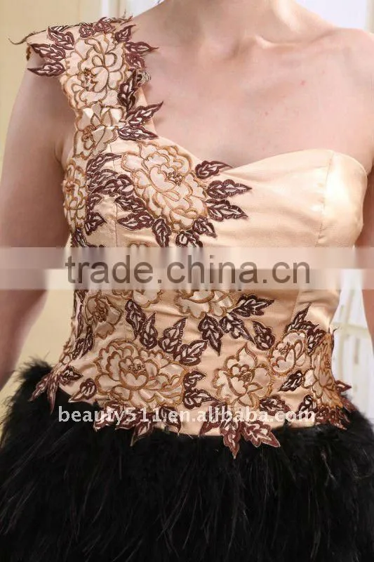 new party dress prom evening dress New Design One Shoulder Appliqued Short Feather Cocktail Dress AS031