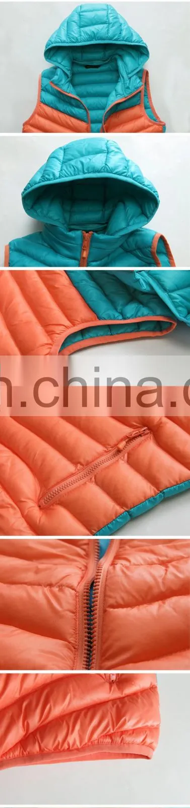 Lady's Cotton Vest contrast color removed hoodied down vest jackets