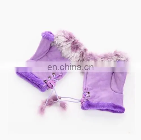 Colorful Fingerless Gloves with real Rabbit fur