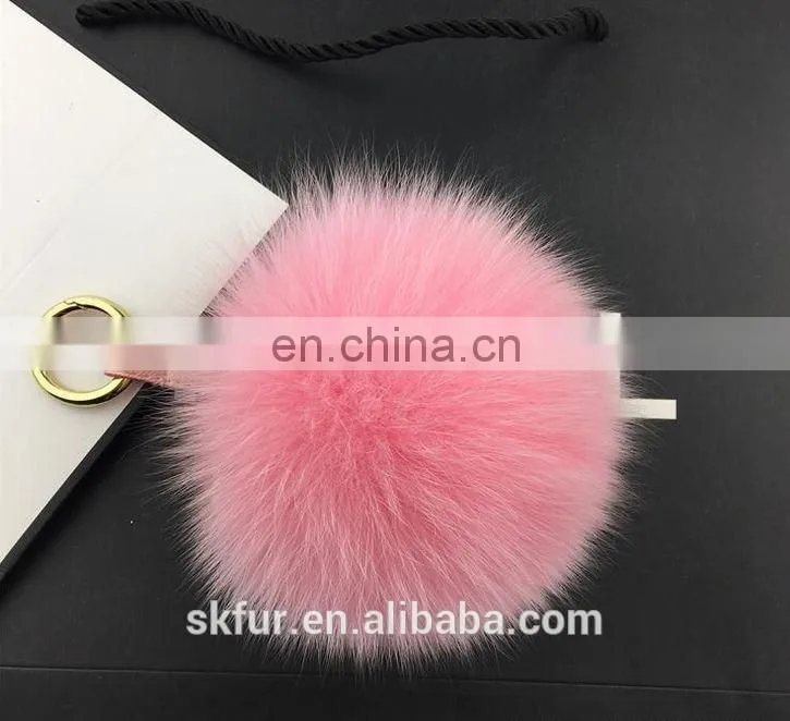 Colorful fox fur pom pom keychain
