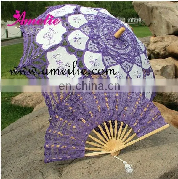 A-Fan070(27cm) Battenburg White Color Decoration For Wedding Lace Spanish Fan