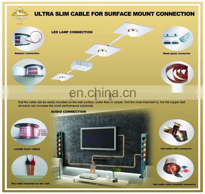 ULTRA SLIM MODEL,FLAT ELECTRICAL SPEAKER CABLE WITH ADHESIVE LAYER very thin cable