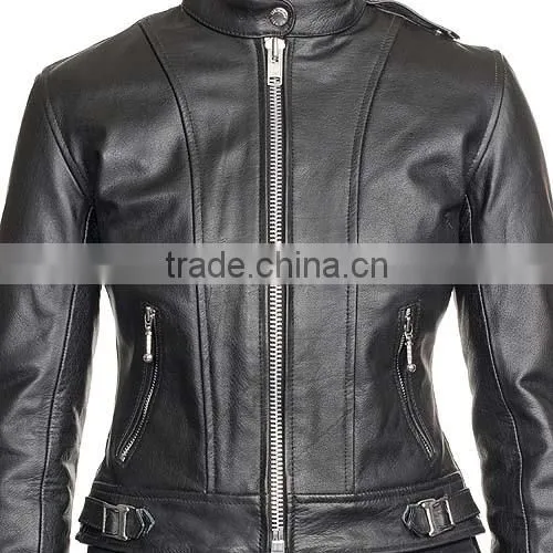 classic British style womens leather motorcycle jacket