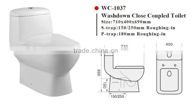 WC-1037 One-Piece Toilet with Geberit or R&T Flush Valve & Soft Closing Cover Ramp Down, Water Closet Toilet Bowl