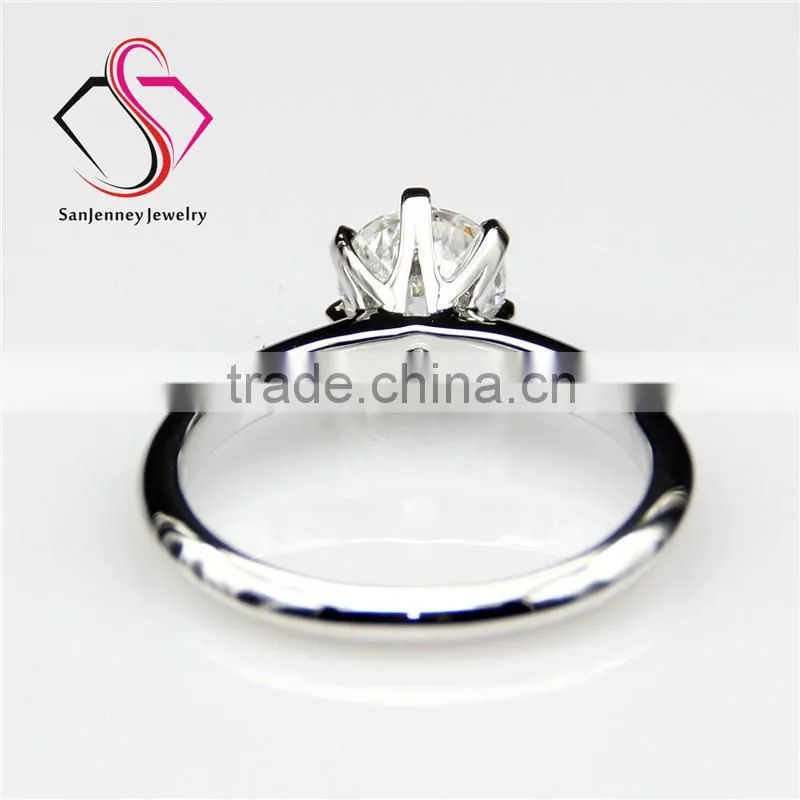 Round Cut Moissanite 6 Prong Solitaire 1 Carat 6.5mm Center 14k White Yellow Gold Diamond Engagement Ring