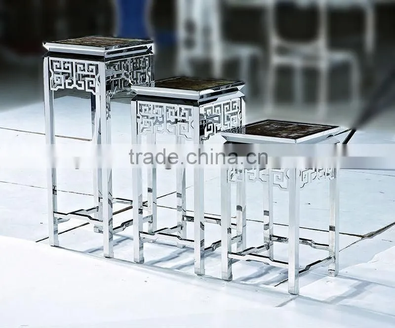 Square marble top stainless steel flower stand&coffee table for clubs