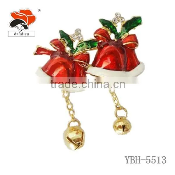 christmas gifts handmade bells cute alloy rhinestone high quality ribbon brooch