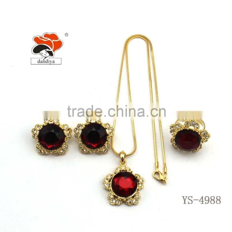 Fashion Jewelry manufacturers cheap wholesale alloy resin necklace+earrings+ring jewelry set