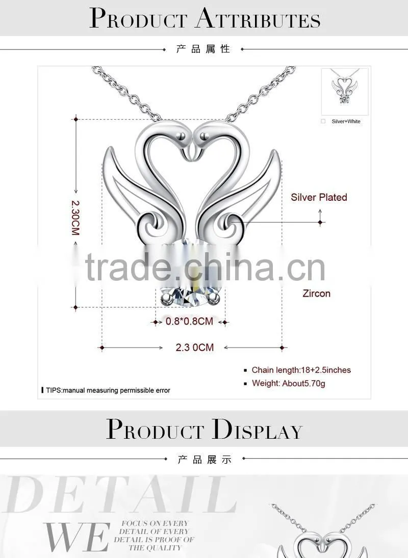 Silver plated Zircon luxurious fashion necklace jewelry