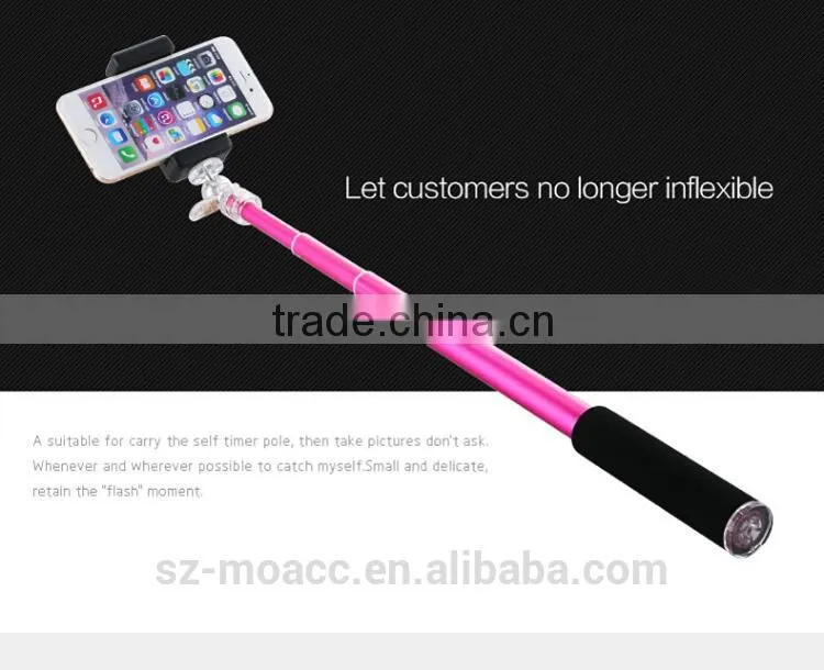 Crystal interface aluminum selfie stick with bluetooth shutter button